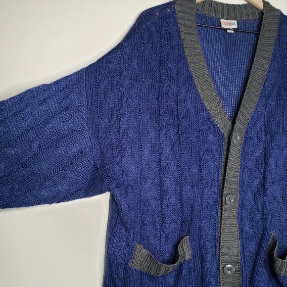 Lularoe Lucille Cardigan‎ Sweater Blue Grey L Oversized Button Front - Picture 3 of 6